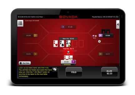 Image of Bovada Poker App displayed on tablet