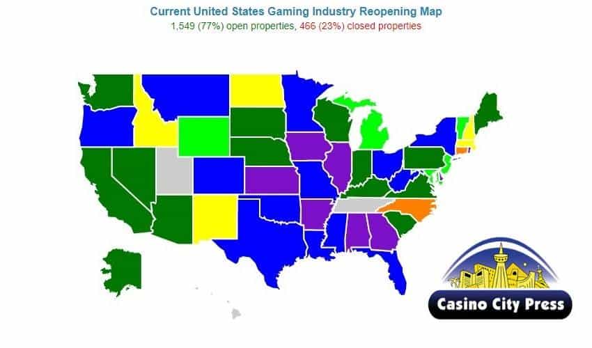 casino city press covid casino map map of casino closures and reopenings in the united states from casino city press