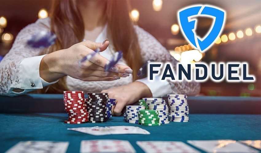 woman throwing chips at casino table with fanduel logo overlaid on image