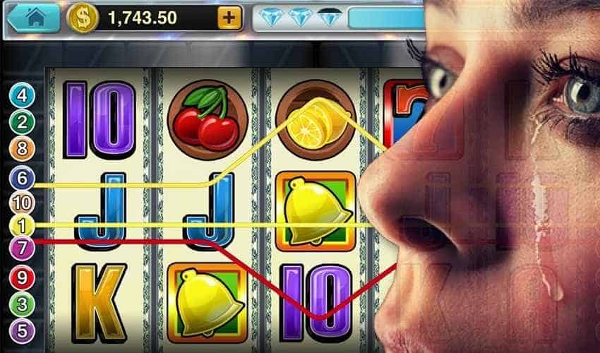 dont get scammed by fake money gambling apps for iphone and android woman crying after losing at slot machine