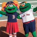 Boston Red Sox mascots celebrating the debut of mobile sports betting app