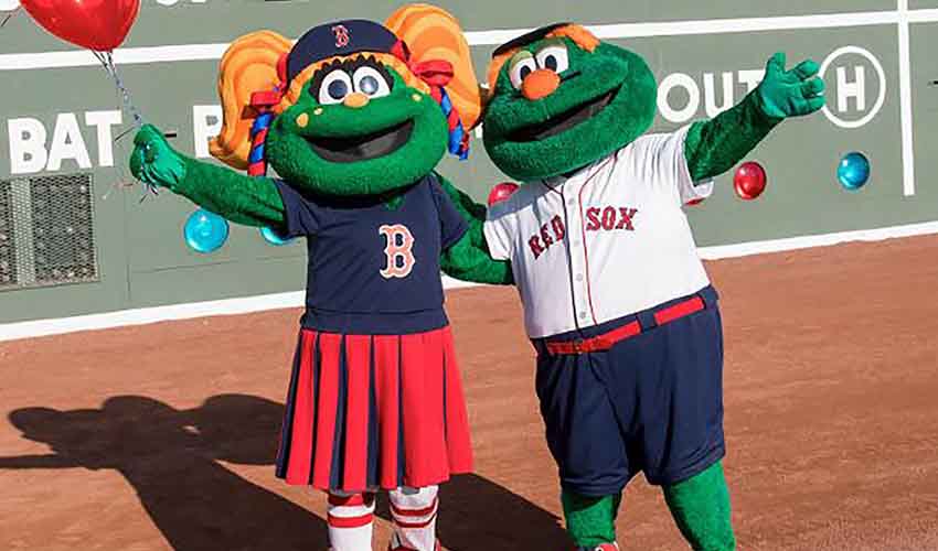 Boston Red Sox mascots celebrating the debut of mobile sports betting app